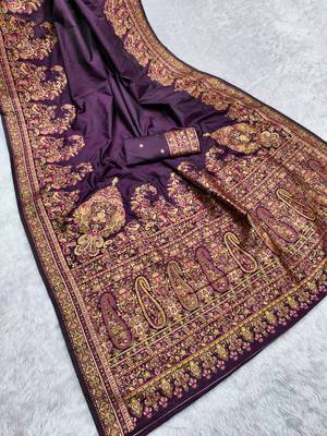 Wine pashmina paithani silk saree with beautifully multicolor border and pallu 3