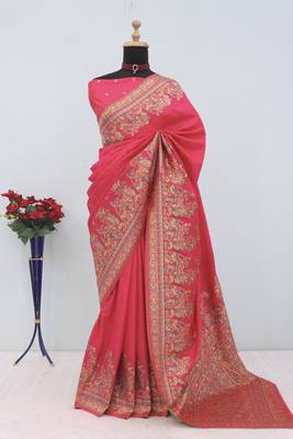 Pink pashmina paithani silk saree with beautifully multicolor border and pallu 2