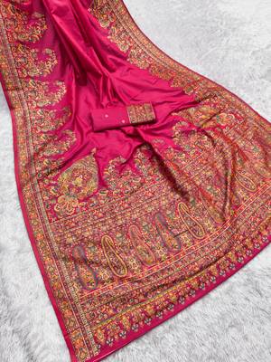 Pink pashmina paithani silk saree with beautifully multicolor border and pallu 3