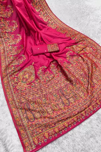 Pink pashmina paithani silk saree with beautifully multicolor border and pallu