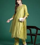 Ethnic Motifs Embroidered Sequinned Liva Kurta With Trousers & Dupatta