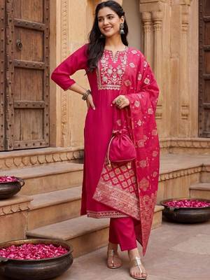 Women Ethnic Motifs Embroidered Kurta with Trousers & With Dupatta 1
