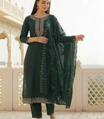 Women Ethnic Motifs Embroidered Thread Work Kurta with Trousers & With Dupatta