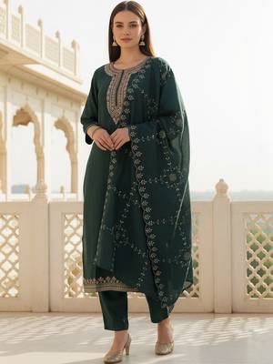 Women Ethnic Motifs Embroidered Thread Work Kurta with Trousers & With Dupatta 5