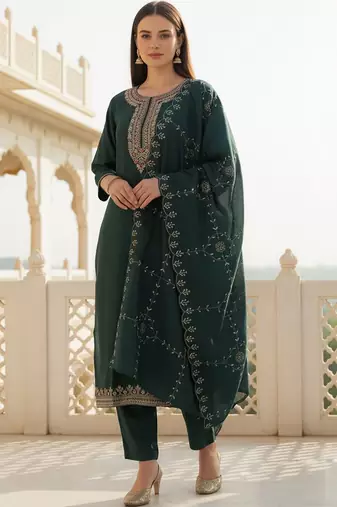 Women Ethnic Motifs Embroidered Thread Work Kurta with Trousers & With Dupatta