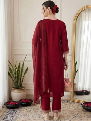 Women Ethnic Motifs Embroidered Sequinned Kurta with Trousers & With Dupatta 4