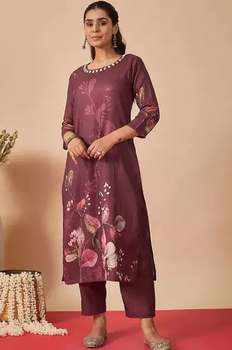 Women Floral Printed Linen Kurta with Trousers & With Dupatta