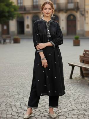 Women Ethnic Motifs Embroidered Thread Work Kurta with Trousers 1