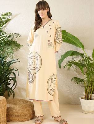 Floral Printed Thread Work Cotton Kurta With Palazzos 1