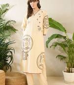 Floral Printed Thread Work Cotton Kurta With Palazzos