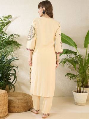 Floral Printed Thread Work Cotton Kurta With Palazzos 4