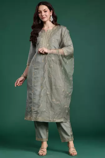 Women Ethnic Motifs Embroidered Kurta with Trousers & With Dupatta