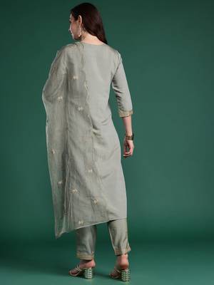 Women Ethnic Motifs Embroidered Kurta with Trousers & With Dupatta 7