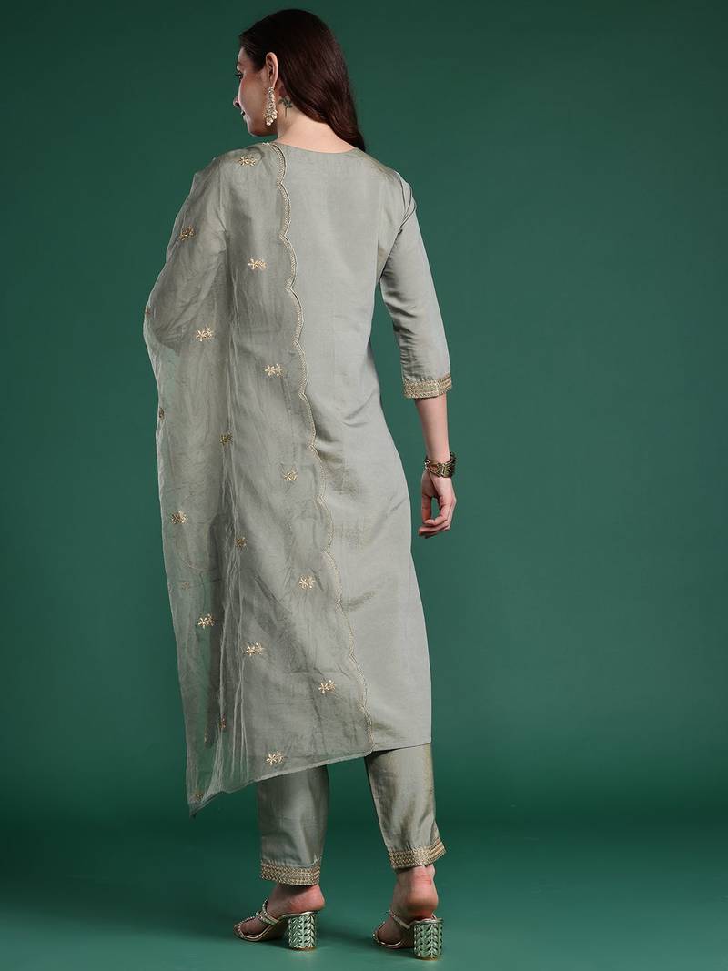 Women Ethnic Motifs Embroidered Kurta with Trousers & With Dupatta