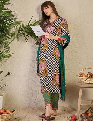 Adults-Women Checked Cotton Kurta with Trousers & Dupatta 1