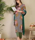Adults-Women Checked Cotton Kurta with Trousers & Dupatta