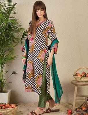 Adults-Women Checked Cotton Kurta with Trousers & Dupatta 6