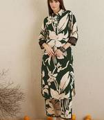 Floral Printed Shirt Collar Straight Kurta With Trousers