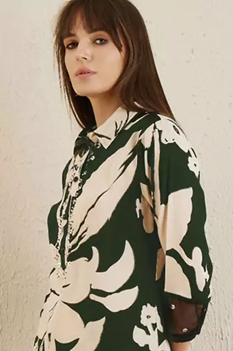 Floral Printed Shirt Collar Straight Kurta With Trousers