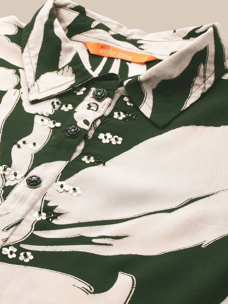 Floral Printed Shirt Collar Straight Kurta With Trousers