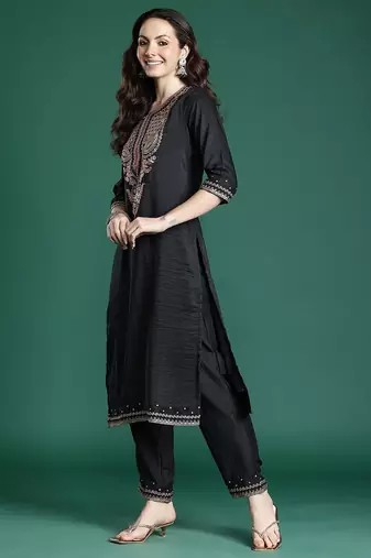 Ethnic Motifs Embroidered Cotton Kurta with Trousers & Dupatta