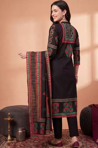Women Ethnic Motifs Printed Cotton Kurta with Trousers & With Dupatta