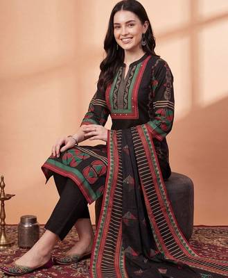 Women Ethnic Motifs Printed Cotton Kurta with Trousers & With Dupatta 5