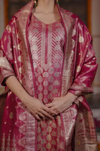 Ethnic Motifs Woven Design Straight Kurta with Trousers & With Dupatta