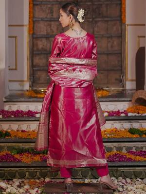 Ethnic Motifs Woven Design Straight Kurta with Trousers & With Dupatta 5