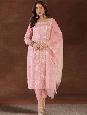 Women Ethnic Motifs Embroidered Thread Work Kurta with Trousers & With Dupatta 3