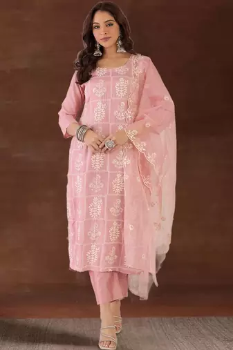 Women Ethnic Motifs Embroidered Thread Work Kurta with Trousers & With Dupatta