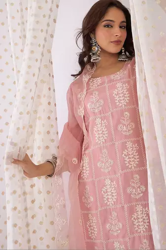 Women Ethnic Motifs Embroidered Thread Work Kurta with Trousers & With Dupatta