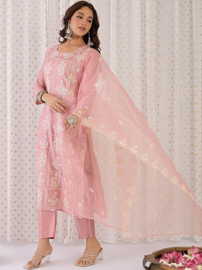 Women Ethnic Motifs Embroidered Thread Work Kurta with Trousers & With Dupatta