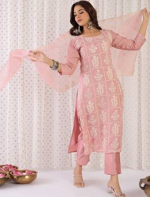 Women Ethnic Motifs Embroidered Thread Work Kurta with Trousers & With Dupatta 5