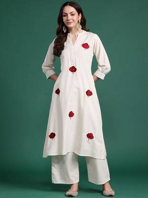 Floral Embroidered Thread Work Cotton Kurta with Palazzos 1
