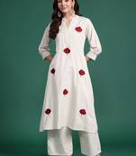 Floral Embroidered Thread Work Cotton Kurta with Palazzos