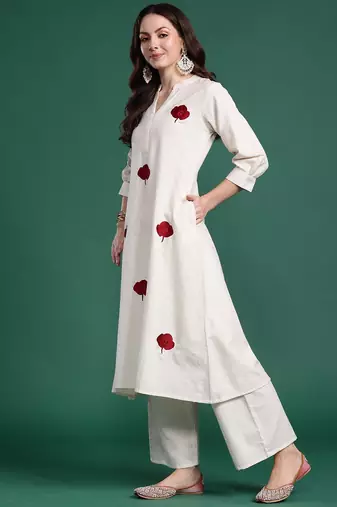 Floral Embroidered Thread Work Cotton Kurta with Palazzos