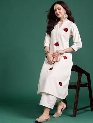 Floral Embroidered Thread Work Cotton Kurta with Palazzos 5