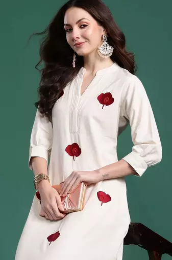 Floral Embroidered Thread Work Cotton Kurta with Palazzos