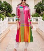 Women Striped Cotton Kurta with Trousers