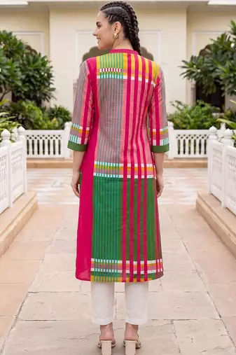 Women Striped Cotton Kurta with Trousers