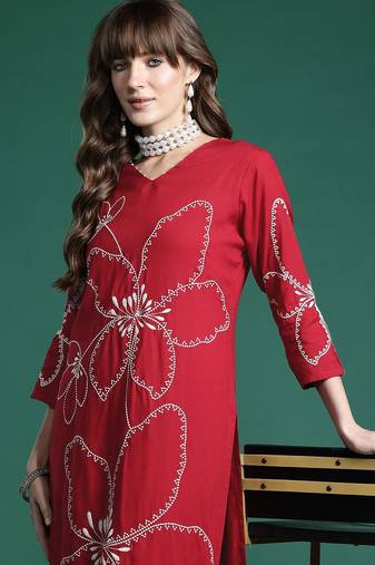Floral Embroidered Thread Work Kurta with Palazzos