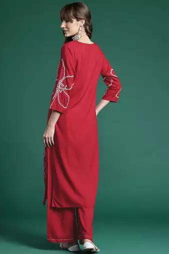 Floral Embroidered Thread Work Kurta with Palazzos