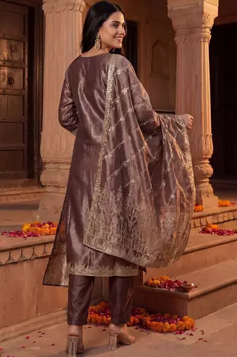 Women Ethnic Motifs Embroidered Kurta with Trousers & With Dupatta