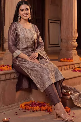 Women Ethnic Motifs Embroidered Kurta with Trousers & With Dupatta