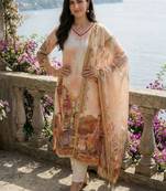 Women Ethnic Motifs Printed Thread Work Linen Kurta with Trousers & With Dupatta