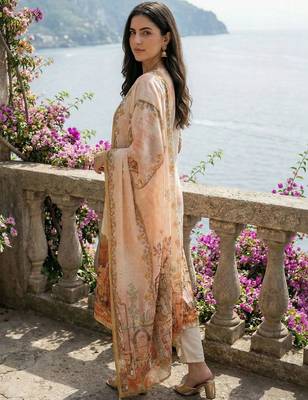 Women Ethnic Motifs Printed Thread Work Linen Kurta with Trousers & With Dupatta 3