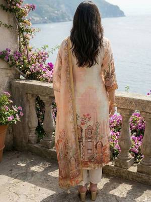 Women Ethnic Motifs Printed Thread Work Linen Kurta with Trousers & With Dupatta 4