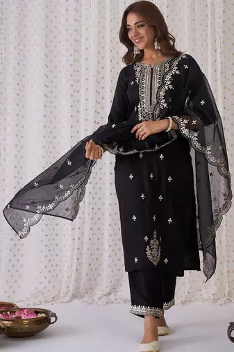 Women Ethnic Motifs Embroidered Kurta with Trousers & With Dupatta