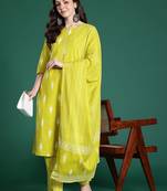 Geometric Printed Sequinned Cotton Kurta with Trousers & Dupatta